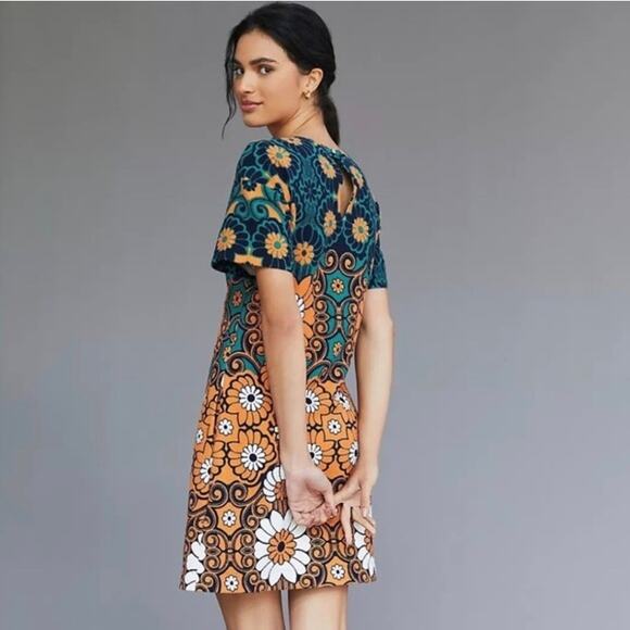 Anthropologie Maeve Hippy Short Sleeve Floral Shift Mini Dress (XS) - Picture 1 of 16